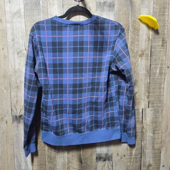 Nike Women's Size XS Plaid Tartan Crew Neck Logo Sweatshirt Blue Black - Picture 4 of 6